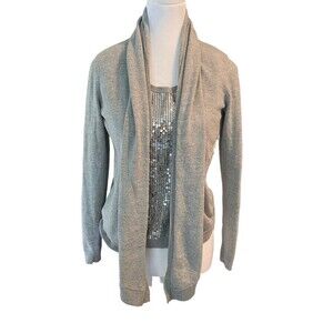 Michael Kors Sweater Sequins Cardigan and Tank Cotton Blend Top Silver Grey S/P